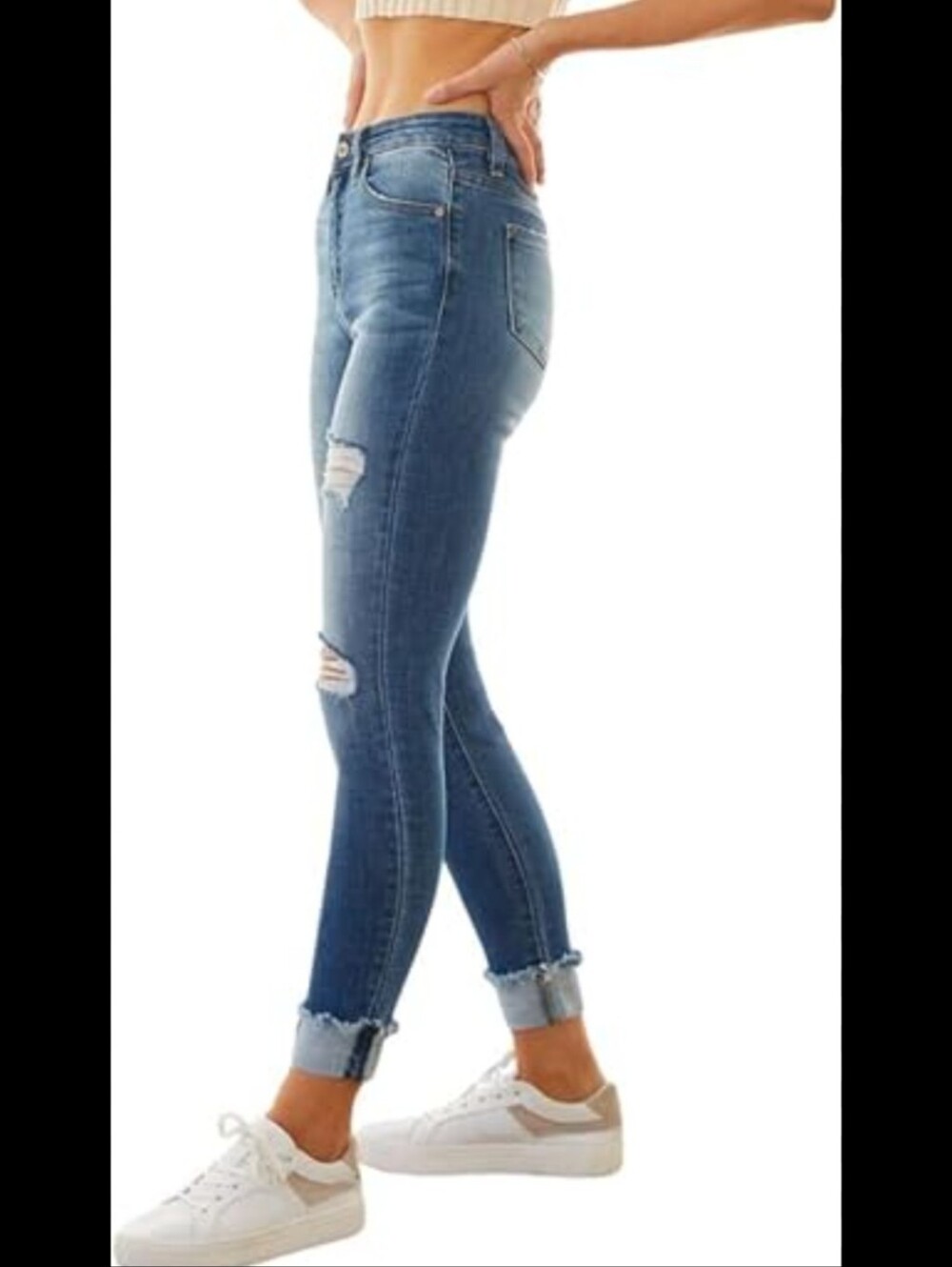 KanCan Medium Blue High-Rise Distressed Cuffed Ankle Jeans Sz 5